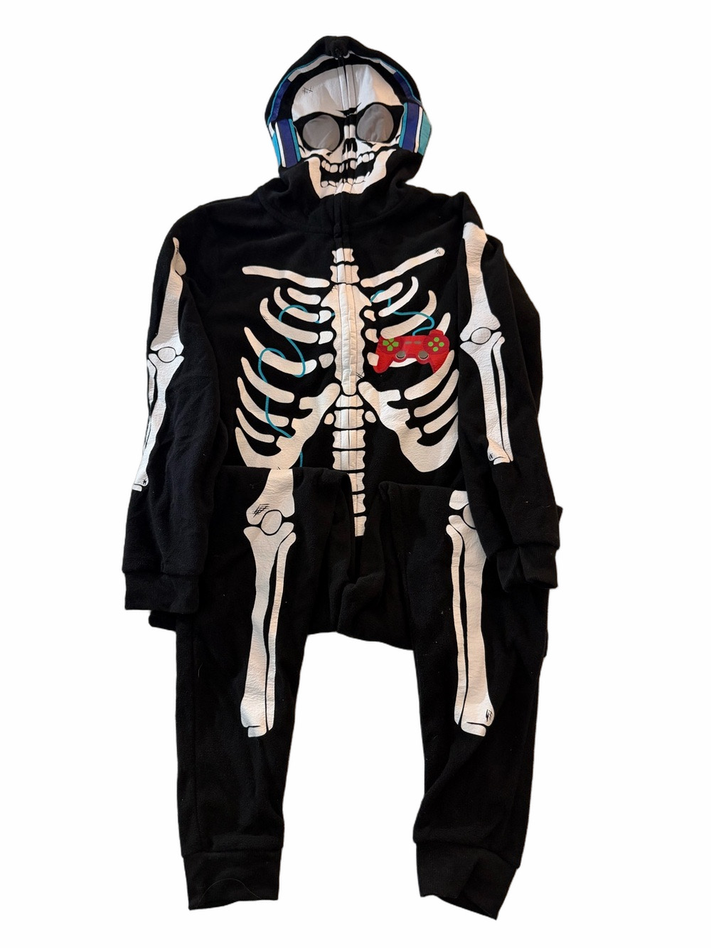 Funzie Onesie Kid Black Skeleton Hoodie PJs Costume Red Game Controller Large 14